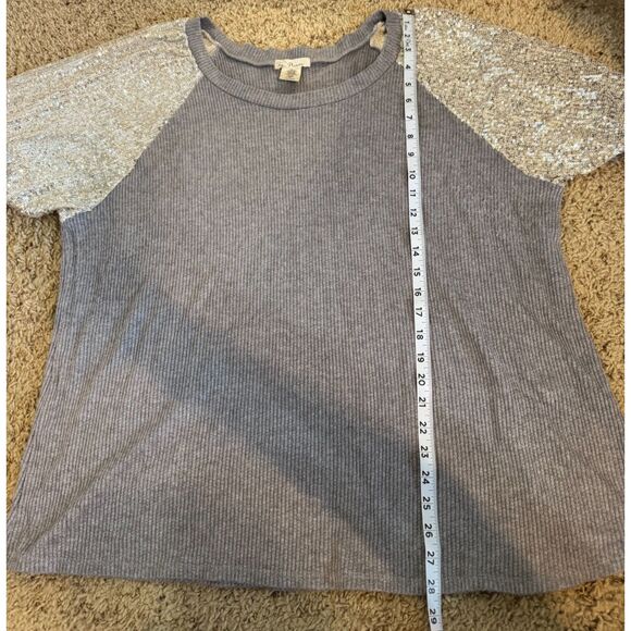 Tea, Please Grey Sequined Short Sleeve Shirt Women's Size 3X - Picture 6 of 9
